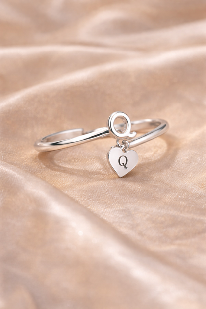 The Amora Initial Heart Ring with Heart Charm