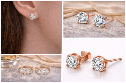 Diamond Stud Earrings Rose Gold Earrings Women Stud Earrings Rose Gold Cubic Zirconia Earrings 6mm